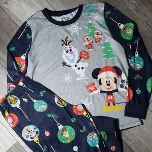 SOLD - Disney Holiday Pajama Set with Mickey and Olaf - Navy and Gray